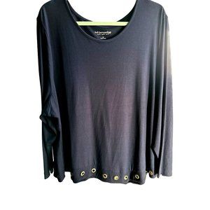 Soft Surroundings size 3X navy grommets hem long sleeve top missing fabric tag